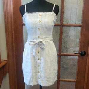 Beige & White Striped Button-Down Dress